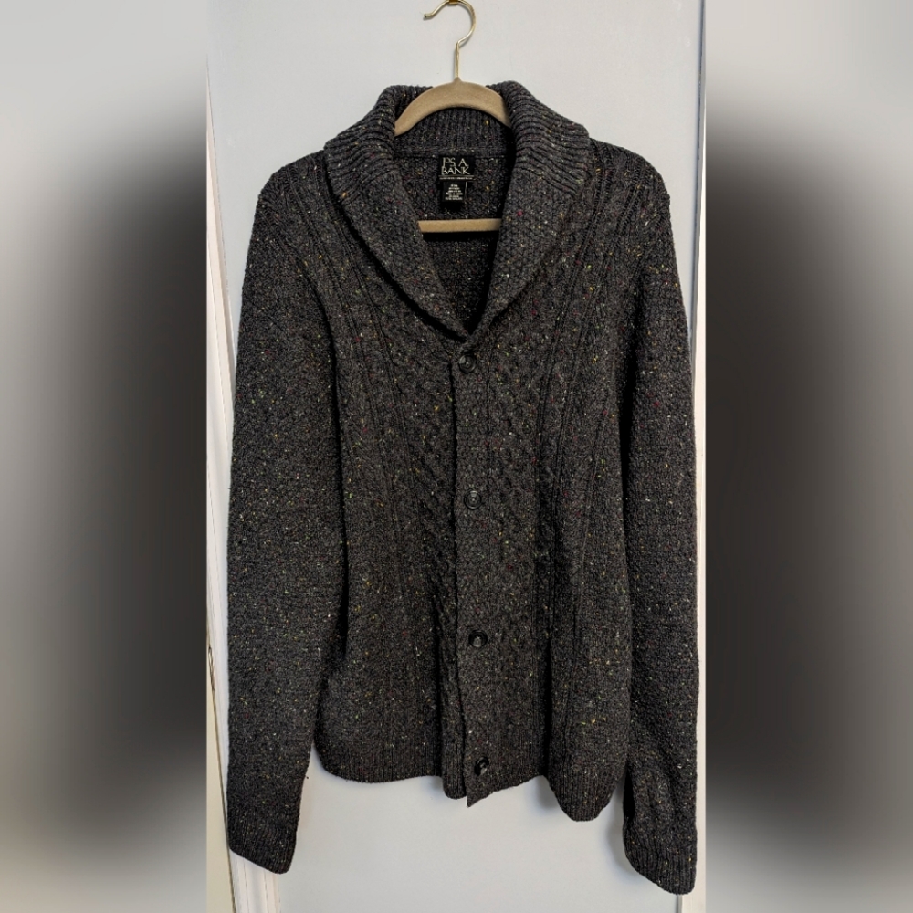 Jos A Bank Men's Color-flecked Gray Cardigan Shawl Collar XXL
